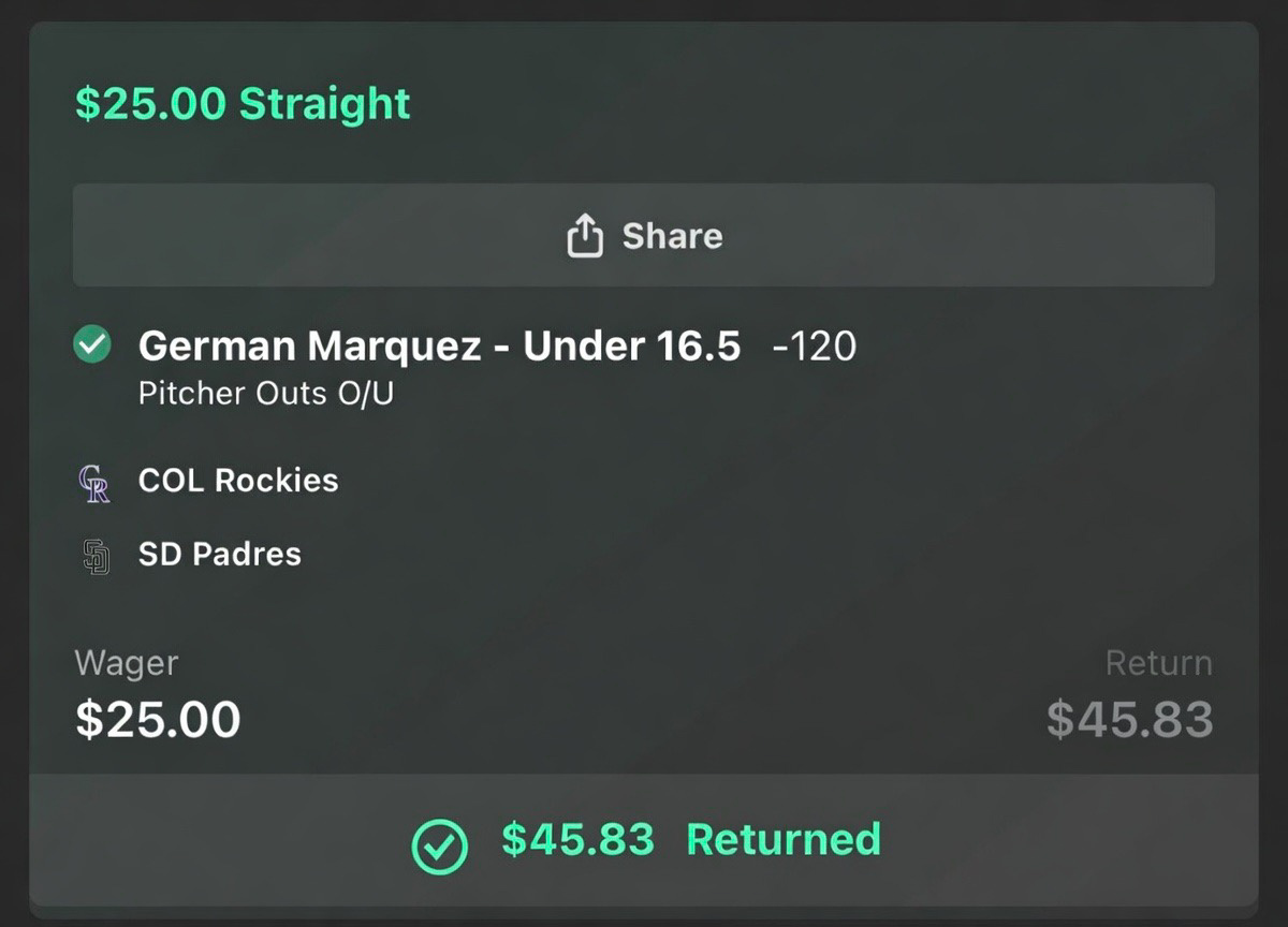 German Marquez Outs U16.5 — COL vs SD